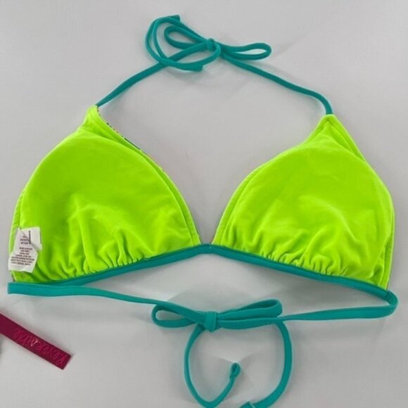 Reversible Triangle Bikini Swimsuit Halter Top Juniors Sz L Chevron Neon Green - Picture 5 of 16
